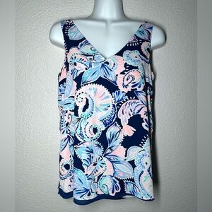 Lilly Pulitzer Women’s Floral/Blue Sleeveless Reversible Top Blouse Size Small